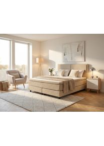 Boxspringbett OTTO HOME "VIVIANNE in den Breiten 140 & 180cm erh&auml;ltlich, inkl. 7cm Luxus-Topper", beige, B:194cm L:210cm, Komplettbetten, Boxspringbett, erh&auml;ltlich in den Farben anthrazit und beige