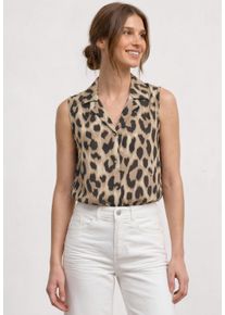 Blusentop Street One, Damen, Gr. 36, bunt (timeless beige), Web, Obermaterial: 100% Viskose, gemustert, h&uuml;ftbedeckend, V-Ausschnitt, Blusen Blusentop, Sommerbluse mit Bowling-Kragen und grafischem Muster