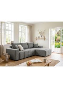 Ecksofa Home Affaire "Bello L-Form, B: 256 cm", grau, B:256cm, 100% Polyester, Sofas, Ecksofa, Bettfunktion, Bettkasten & 2 Zierkissen, Federkern