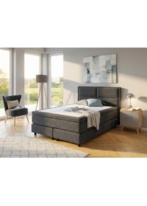 Boxspringbett OTTO HOME "VIVIANNE in den Breiten 140 & 180cm erh&auml;ltlich, inkl. 7cm Luxus-Topper", anthrazit, B:154cm L:210cm, Komplettbetten, Boxspringbett, erh&auml;ltlich in den Farben anthrazit und beige