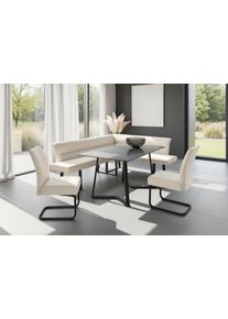 Eckbankgruppe OTTO HOME "Tisch, Bank und 2 St&uuml;hle, Taschenfederkern", tisch schwarz, bank beige, st&uuml;hle beige, Microfaser, langer Schenkel links, BxT Eckbank: 178x219cm, Polyester, Sitzm&ouml;bel-Sets, Eckbankgruppe, Tisch (140x90cm) schwarz, Bank und St&uuml;hle anthrazit oder beige