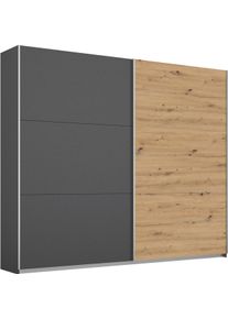Schwebet&uuml;renschrank Rauch "AURELIO Kleiderschrank Garderobe", grau (graumetallic, eiche artisan), B:218cm H:210cm T:59cm, Holzwerkstoff, Schr&auml;nke, Schwebet&uuml;renschrank, 3 verschiedene Ausstattungsvarianten Griffe aus Metall MADE IN GERMANY