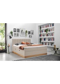 Boxbett Home Affaire "Frappelle inkl. Bettkasten, erh&auml;ltlich in der Gr&ouml;&szlig;e 180x200cm, H3", beige, B:182cm L:210cm, Stoffbezug Nordic (100% Polyester), Komplettbetten, Boxbett, inkl. PUR-Schaum-Topper