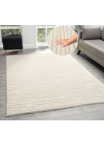 Teppich "Selma", beige (creme), B:240cm H:19mm L:320cm, Kunstfaser, LeGer Home by Lena Gercke, Teppiche, Teppich, Hoch-Tief-Struktur, Streifen Design, weich, Wohnzimmer, Schlafzimmer