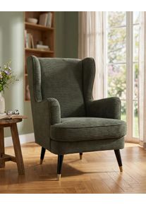 Ohrensessel Home Affaire "ZILLER, TV-Sessel, frei im Raum stellbar, in Cord und Samtvelours", gr&uuml;n, B:70cm H:105cm T:91cm, Holzgestell, Schaum-Polsterung, Holzbeine und pflegeleichter Bezug, Sessel, Ohrensessel, Holzf&uuml;sse mit dekorativen Metallh&uuml;lsen, Traumhafter Relaxsessel