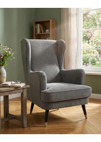 Ohrensessel Home Affaire "ZILLER, TV-Sessel, frei im Raum stellbar, in Cord und Samtvelours", grau, B:70cm H:105cm T:91cm, Holzgestell, Schaum-Polsterung, Holzbeine und pflegeleichter Bezug, Sessel, Ohrensessel, Holzf&uuml;sse mit dekorativen Metallh&uuml;lsen, Traumhafter Relaxsessel