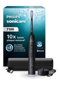 Elektrische Zahnb&uuml;rste PHILIPS SONICARE "Series 7100 HX7421/01", schwarz, Elektrozahnb&uuml;rstenB:17,1cm H:23,2cm T:6cm, Elektrische Zahnb&uuml;rste, mit visueller Andruckkontrolle, 7 Putzeinstellungen, inkl. Reiseetui, B:17,1cm H:23,2cm T:6cm