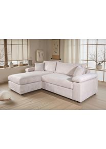 Ecksofa OTTO HOME "Cosy L-Form, B: 234 cm, Sitzaufbau im Sandwich-Federkern", beige, B:234cm H:46cm T:162cm, 100%Polyester, Sofas, Ecksofa, 2 Zierkissen, Mega-Sofa, Cord oder Struktur weich, Kaltschaumauflage