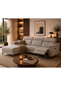 Ecksofa OTTO HOME "LUND, Struktur-Bezug, L-Form, 261cm, man. /elektr. Relaxfunktion", grau (hellgrau), B:261cm H:97cm T:179cm, Webstoff 100% Polyester, Sofas, Ecksofa, auch mit USB A/C-Anschluss sowie Kopfteilverstellung