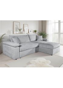 Ecksofa OTTO HOME "Cosy L-Form, B: 234 cm, Sitzaufbau im Sandwich-Federkern", grau (silbergrau), B:234cm T:162cm, 100%Polyester, Sofas, Ecksofa, 2 Zierkissen, Mega-Sofa, Cord oder Struktur weich, Kaltschaumauflage