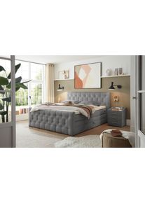 Boxspringbett ED EXCITING DESIGN "Cashfield", inkl. zwei Bettk&auml;sten & Topper", grau, B:180cm L:225cm, 100% Polyester, Komplettbetten, Boxspringbett, erh&auml;ltlich in den Gr&ouml;&szlig;en 160x200cm und 180x200cm