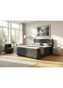 Boxbett OTTO HOME "Likely inkl. Bettkasten, in 140er & 180er Breite, in Boxspring-Optik", grau (anthrazit), B:194cm L:213cm, Komplettbetten, Boxbett, inkl. Topper & Aufbauvideo, erh&auml;ltlich in verschiedenen Farben