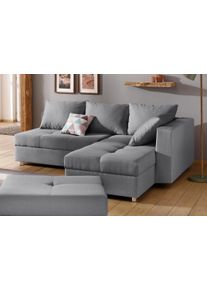 Ecksofa Home Affaire "Italia L-Form, B: 217 cm", grau (hellgrau), B:217cm H:80cm T:182cm, Struktur fein (100% Polyester);Microfaser PRIMABELLE (100% Polyester), Sofas, Ecksofa, Bettfunktion, Bettkasten & 1 Zierkissen, Federkern
