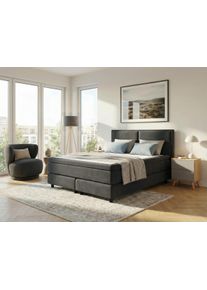 Boxspringbett OTTO HOME "VIVIANNE in den Breiten 140 & 180cm erh&auml;ltlich, inkl. 7cm Luxus-Topper", anthrazit, B:194cm L:210cm, Komplettbetten, Boxspringbett, erh&auml;ltlich in den Farben anthrazit und beige