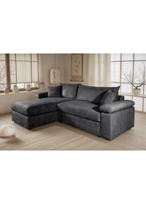 Ecksofa OTTO HOME "Cosy L-Form, B: 234 cm, Sitzaufbau im Sandwich-Federkern", grau (anthrazit), B:234cm T:162cm, 100%Polyester, Sofas, Ecksofa, 2 Zierkissen, Mega-Sofa, Cord oder Struktur weich, Kaltschaumauflage