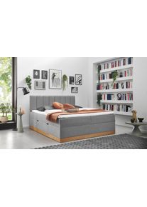 Boxbett Home Affaire "Frappelle inkl. Bettkasten, erh&auml;ltlich in der Gr&ouml;&szlig;e 180x200cm, H3", grau, B:182cm L:210cm, Stoffbezug Nordic (100% Polyester), Komplettbetten, Boxbett, inkl. PUR-Schaum-Topper