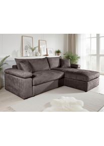 Ecksofa OTTO HOME "Cosy L-Form, B: 234 cm, Sitzaufbau im Sandwich-Federkern", grau (anthrazit), B:234cm T:162cm, 100%Polyester, Sofas, Ecksofa, 2 Zierkissen, Mega-Sofa, Cord oder Struktur weich, Kaltschaumauflage