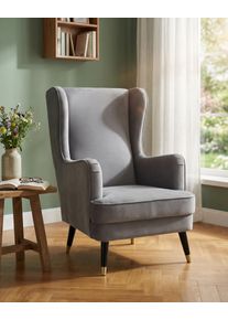 Ohrensessel Home Affaire "ZILLER, TV-Sessel, frei im Raum stellbar, in Cord und Samtvelours", grau (hellgrau), B:70cm H:105cm T:91cm, Holzgestell, Schaum-Polsterung, Holzbeine und pflegeleichter Bezug, Sessel, Ohrensessel, Holzf&uuml;sse mit dekorativen Metallh&uuml;lsen, Traumhafter Relaxsessel