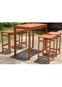 Garten-Essgruppe Garden Pleasure "PALMDALE", braun (holzfarben), Sitzm&ouml;bel-Sets, Garten-Essgruppe, 5-tlg., 4 Barhocker, Tisch 60x120 cm, Eukalyptus