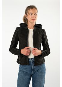 Lederjacke Mauritius "MWShary SF", Damen, Gr. XL (42), schwarz, Obermaterial: 100% Schafsleder. Futter: 100% Baumwolle. &Auml;rmelfutter: 100% Polyester, unifarben, slim fit h&uuml;ftbedeckend, mit Rei&szlig;verschluss, Jacken Lederjacke, mit abnehmbarer Kapuze, Slim Fit