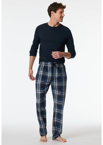 Pyjamahose Schiesser "Mix + Relax", Herren, Gr. 58, N-Gr, blau (914, sonstiges), Web, Obermaterial: 100% Baumwolle, bequem lang, Hosen Pyjamahose, funktionale Knopfleiste, Bindeband, seitliche Taschen