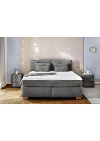 Jockenh&ouml;fer Boxspringbett JOCKENH&Ouml;FER GRUPPE "Ulla, Wende-Bonell-Federkernmatratze (H2/H3)", grau (mittelgrau 417, 39), B:169cm L:216cm, Bezug Bett: Chenille(100% Polyester);Topper und Matratzenspiegel: 100% Polyester, Komplettbetten, Boxspringbett, inklusive Topper und 4 Kissen, Bettbreite 160 cm oder 180 cm w&auml;hlbar