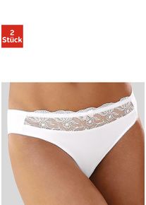 Slip NUANCE BY LASCANA, Damen, Gr. 44/46, wei&szlig; (2xwei&szlig;), Obermaterial: 92% Polyester, 8% Elasthan, Unterhosen Slip, mit sch&ouml;ner Stickereispitze