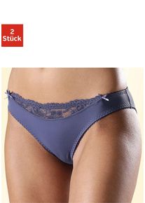 Slip NUANCE BY LASCANA, Damen, Gr. 44/46, blau (2xblaugrau), Microfaser, Obermaterial: 85% Polyamid, 15% Elasthan, k&ouml;rpernah, Unterhosen Slip, mit Spitzeneinsatz vorne
