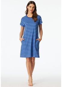 Nachthemd Schiesser "Casual Essentials", Damen, Gr. 48, N-Gr, blau (819, blau), Single Jersey, Obermaterial: 100% Baumwolle, bequem knielang, Rundhals, Kleider Nachthemd, mit garngef&auml;rbten Streifen und sportlichen Taschen