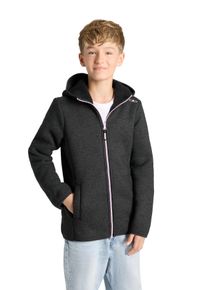 Strickfleecejacke CMP, M&auml;dchen, Gr. 164, grau (carbone meliert), Obermaterial: 100% Polyester, Jacken Strickfleecejacke, mit fester Kapuze, f&uuml;r Sportmode und Outdoormode