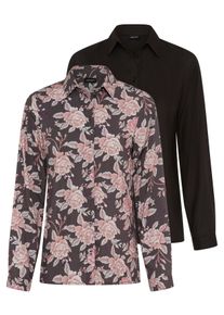 Hemdbluse Laura Scott, Damen, Gr. 34, rosa (schwarz gemustert, schwarz), Web, Obermaterial: 100% Viskose, gemustert, figurumspielend h&uuml;ftbedeckend, 1-Knopf-Manschette, Blusen Hemdbluse, Langarm, aus Viskose, figurumspielende Passform