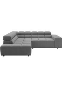 Ecksofa Home Affaire "Ancona, Ecksofa, incl. Kopfteilverstellung, Breite 249 cm, L-Form", grau (platin), B:249cm H:70cm T:215cm, 100% Polyester, Sofas, Ecksofa, wahlweise elektrische Sitztiefenverstellung