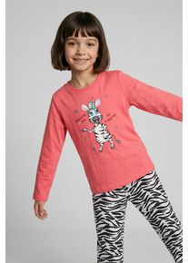 Pyjama bonprix "Pyjama aus reiner Baumwolle (2-tlg. Set)", M&auml;dchen, Gr. 140/146, rosa (zebra hellpink), Jersey, Obermaterial: 100% Baumwolle, bedruckt, Basic lang, Homewear-Sets Pyjama, bequeme Passform, aus Baumwolle, Hose mit elastischem Bund