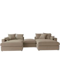 Wohnlandschaft OTTO HOME "Cosy Lounge U-Form, Breite 385 cm", taupe, B:385cm T:198cm, 100% Polyester, Sofas, Wohnlandschaft, Mega-Sofa mit Cordstoff bezogen, mit Federkern & 5 Zierkissen