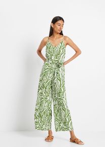 Jumpsuit BONPRIX, Damen, Gr. 42, N-Gr, forstgr&uuml;n, wei&szlig; zebra bedruckt, Obermaterial: 100% Viskose, figurumspielend, Overalls Jumpsuit, mit modischem Druck, aus Viskose, figurumspielende Passform