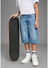H.I.S. Jeansbermudas H.I.S "Regular fit Jeansbermudas f&uuml;r Jungen", Jungen, Gr. 152, N-Gr, lgt blau stone washed, Denim/Jeans, Obermaterial: 98% Baumwolle, 2% Elasthan, unifarben, bequem ca. Mitte Knie, Jeans Jeansbermudas, gerader Beinverlauf, mit verstellbarem Gummizug im Bund
