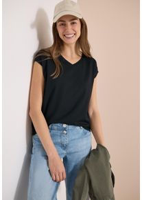 Kurzarmshirt Cecil, Damen, Gr. L (42), palm breeze gr&uuml;n, Jersey, Obermaterial: 50% Baumwolle, 50% Modal, unifarben, normal h&uuml;ftbedeckend, V-Ausschnitt, abgesteppte Kante, Shirts Kurzarmshirt, Sommershirt mit V-Neck