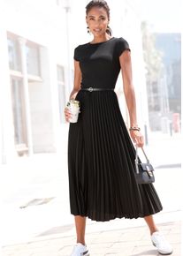 Midikleid Lascana "mit Plisseerockteil, b&uuml;gelfreie Qualit&auml;t", Damen, Gr. 44, N-Gr, schwarz, Web, Obermaterial: 100% Polyester. Obermaterial 2: 100% Polyester, unifarben, figurumspielend Midi, Rundhals, Kleider Midikleid, elegantes Sommerkleid, Festkleid, Plisseekleid, modisch, Topseller