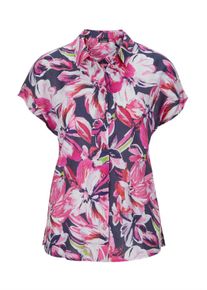 Hemdbluse GOLDNER "Kurzgr&ouml;&szlig;e Sommerliche Bluse mit Blumenmuster", Damen, Gr. 25, pink (pink, marine, gemustert), Obermaterial: 100% Viskose CV., weit Gerade, Blusen Hemdbluse, Schlitze in der Seitennaht