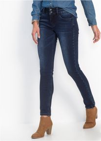 Push-up-Jeans bonprix, Damen, Gr. 44, N-Gr, blau (dunkelblau used), Denim/Jeans, Obermaterial: 71% Baumwolle, 18% Polyester, 9% Viskose, 2% Elasthan, unifarben, slim fit lang, Jeans Push-up-Jeans, Five-Pocket Style, leichte used Optik, hoher elastischer Anteil