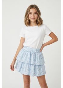Volantrock name it "NKFVINAYA SKIRT FFF NOOS", M&auml;dchen, Gr. 134, blau (ice water aop:small floral), Web, Obermaterial: 98% Polyester, 2% Elasthan, bedruckt, kurz, R&ouml;cke Volantrock, Kunstfaser, Stretch, Allover Druck