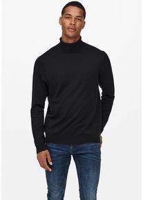 Only & Sons Rollkragenpullover ONLY & SONS "ONSWYLER LIFE REG ROLL NECK KNIT NOOS", Herren, Gr. S, schwarz, Feinstrick, Obermaterial: 78% Viskose, 22% Polyester, unifarben, normal normal, Rundhals, Rippb&uuml;ndchen, Pullover Rollkragenpullover