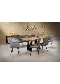 K+w Komfort & Wohnen Essgruppe K+W KOMFORT & WOHNEN "Giacomo I", grau (granit, lightgrau), Flachgewebe 775 Leder CLOUD, Synchron-Auszug, L&auml;nge Esstisch: 160cm,L&auml;nge Esstischmaximal: 200cm,Breite/Sitzbreite Bank: 177cm, Sitzm&ouml;bel-Sets, Essgruppe, 2 St&uuml;hle und Bank, 2 Armlehnenst&uuml;hle Stoff 775, Tisch 160 oder 180 cm