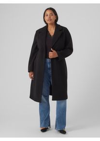 Langmantel Vero Moda CURVE "VMCFORTUNEAYA LONG COAT GA CUR NOOS", Damen, Gr. 54, schwarz, Web, Obermaterial: 100% Polyester, unifarben, kniebedeckend, V-Ausschnitt, M&auml;ntel Langmantel