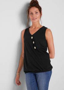 bonprix Femei Top petrecut din bumbac, cu tiv elastic, negru, 52/54