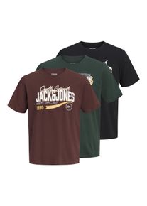Jack & Jones T-Shirt JACK & JONES "JJELOGO TEE SS O-NECK 2 COL AW26 3PK MP", Herren, Gr. M, braun (bitter chocolate pack:bitter chocolate, schwarz, scarab), Jersey, Obermaterial: 100% Baumwolle, normal, Rundhals, Shirts T-Shirt, Baumwolle