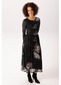 Midikleid Aniston CASUAL, Damen, Gr. 46, N-Gr, schwarz, malve, altrosa, wollwei&szlig;, braun, grau, dunkelgr&uuml;n, hellgrau, Netz, Obermaterial: 95% Polyester, 5% Elasthan. Futter: 100% Polyester, gebl&uuml;mt, figurumspielend wadenlang, Rundhals, Kleider Midikleid, mit gro&szlig;fl&auml;chigen Batik-Bl&uuml;ten bedruckt - NEUE KOLLEKTION