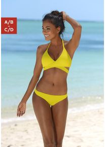 Triangel-Bikini Bench., Damen, Gr. 36, Cup C/D, gelb, Polyamid, unifarben, Bikini-Sets Triangel-Bikini, in Wickeloptik