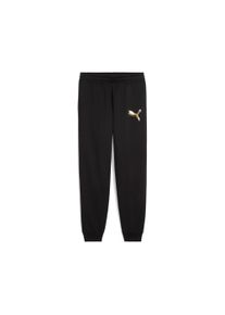 Trainingshose Puma "ESS METALLIC HIGH-WAIST SWEATPANTS FL G", M&auml;dchen, Gr. 152, N-Gr, schwarz (Puma schwarz, metallic gold), Fleece, Obermaterial: 68% Baumwolle, 32% Polyester, bedruckt, regular fit normal, Hosen Trainingshose, f&uuml;r entspannte Aktivit&auml;ten, aus Baumwolle und Polyester