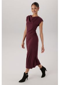 Midikleid Aniston SELECTED, Damen, Gr. 48, N-Gr, bordeaux, Jersey, Obermaterial: 95% Polyester, 5% Elasthan, unifarben, figurumspielend wadenlang, Wasserfallausschnitt, Kleider Midikleid, mit Wasserfallkragen - NEUE KOLLEKTION